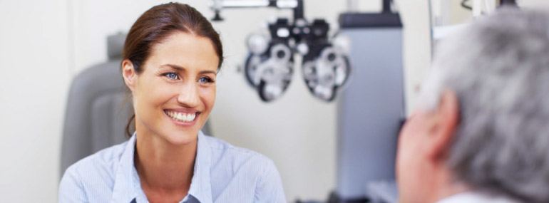 A patient having a positive interaction with her optometrist.