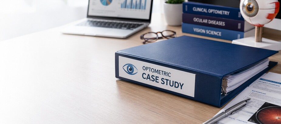 Case study binder on table. 